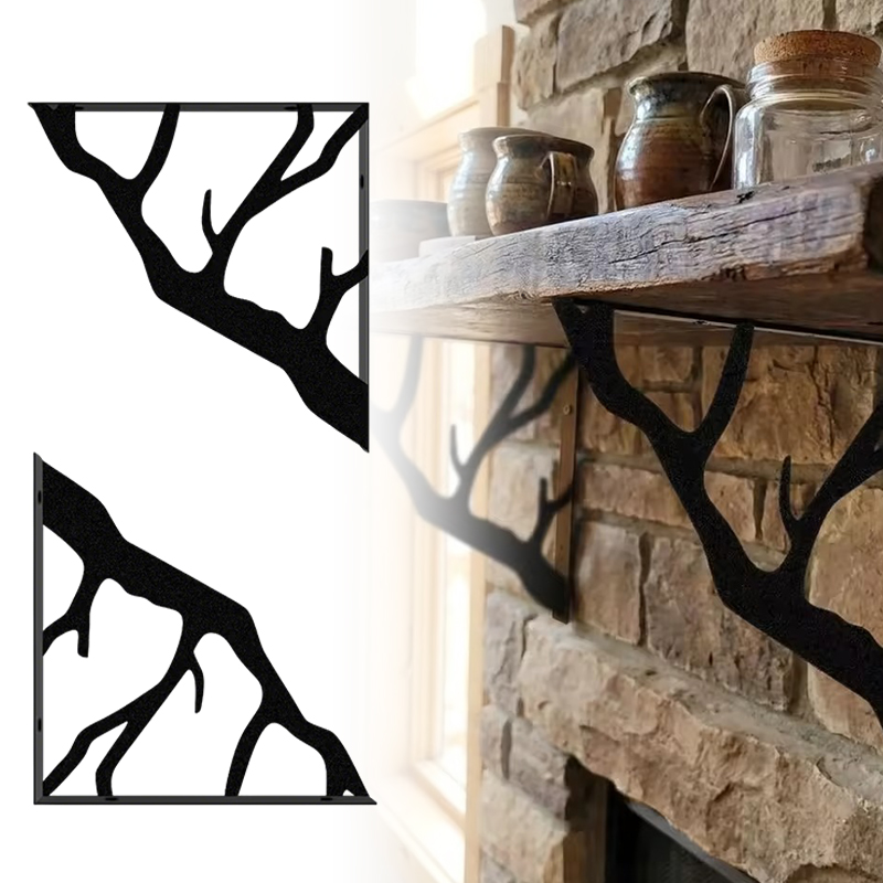 Shelf Bracket Pair - 2 adet siyah ağaç dalı Metal
